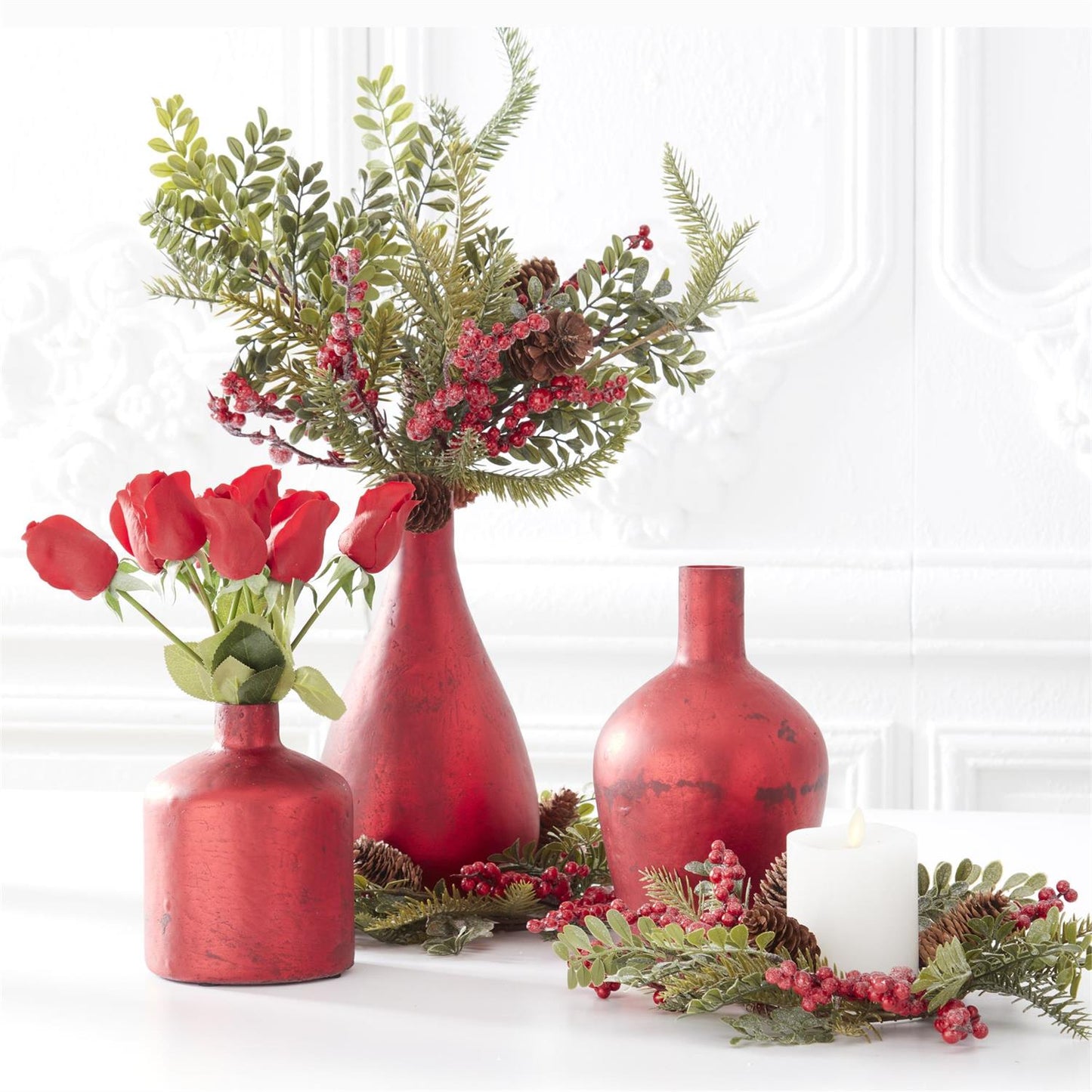 Antique Matte Glass Vase - Red