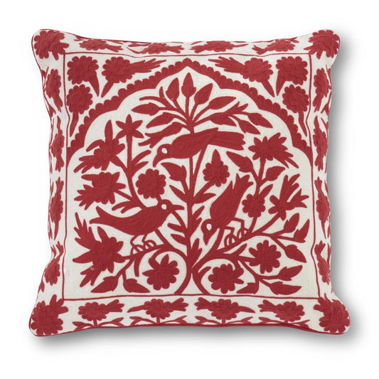 Red Embroidered Holiday Pillow
