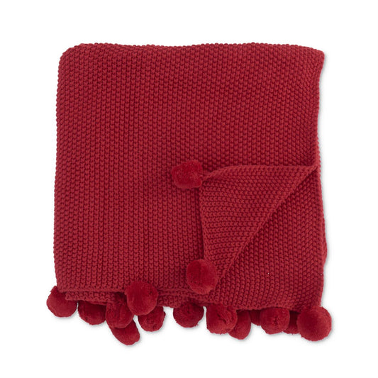 Moss Stitch Knit Throw - Red