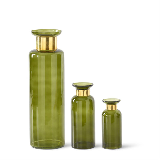 Glass Bottle With Gold Fittings - Green