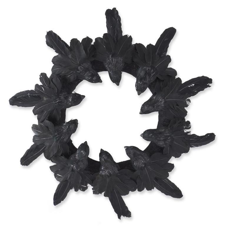 Black Glittered Raven Wreath