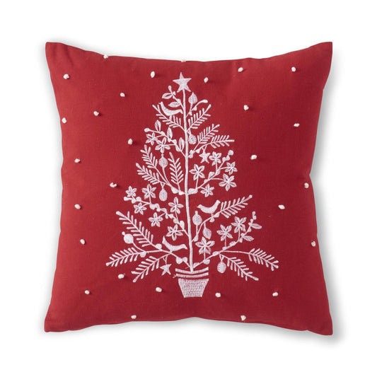 White Embroidered Tree Pillow