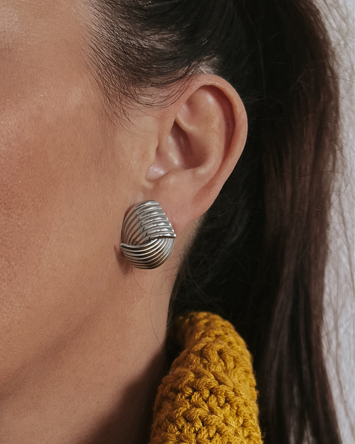 Emari Textured Stud Earrings - Silver
