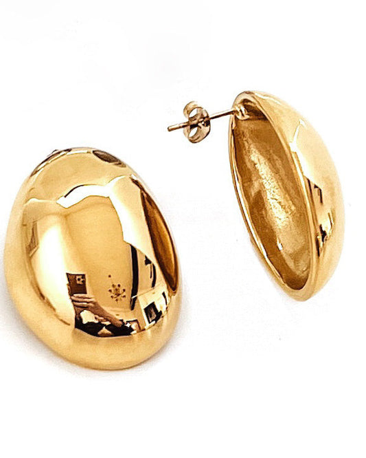 Estafane Statement Oval Stud Earrings - Gold