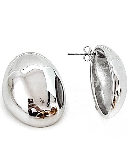 Estafane Statement Oval Stud Earrings - Silver