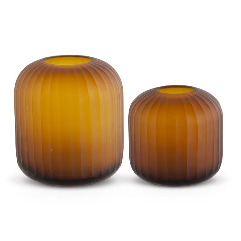 Ribbed Glass Vase - Amber