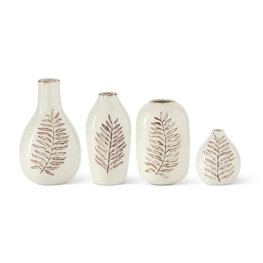 Fern Leaf Ceramic Vases - Cream & Brown