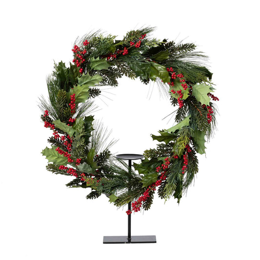 Pine & Holly Wreath on Stand